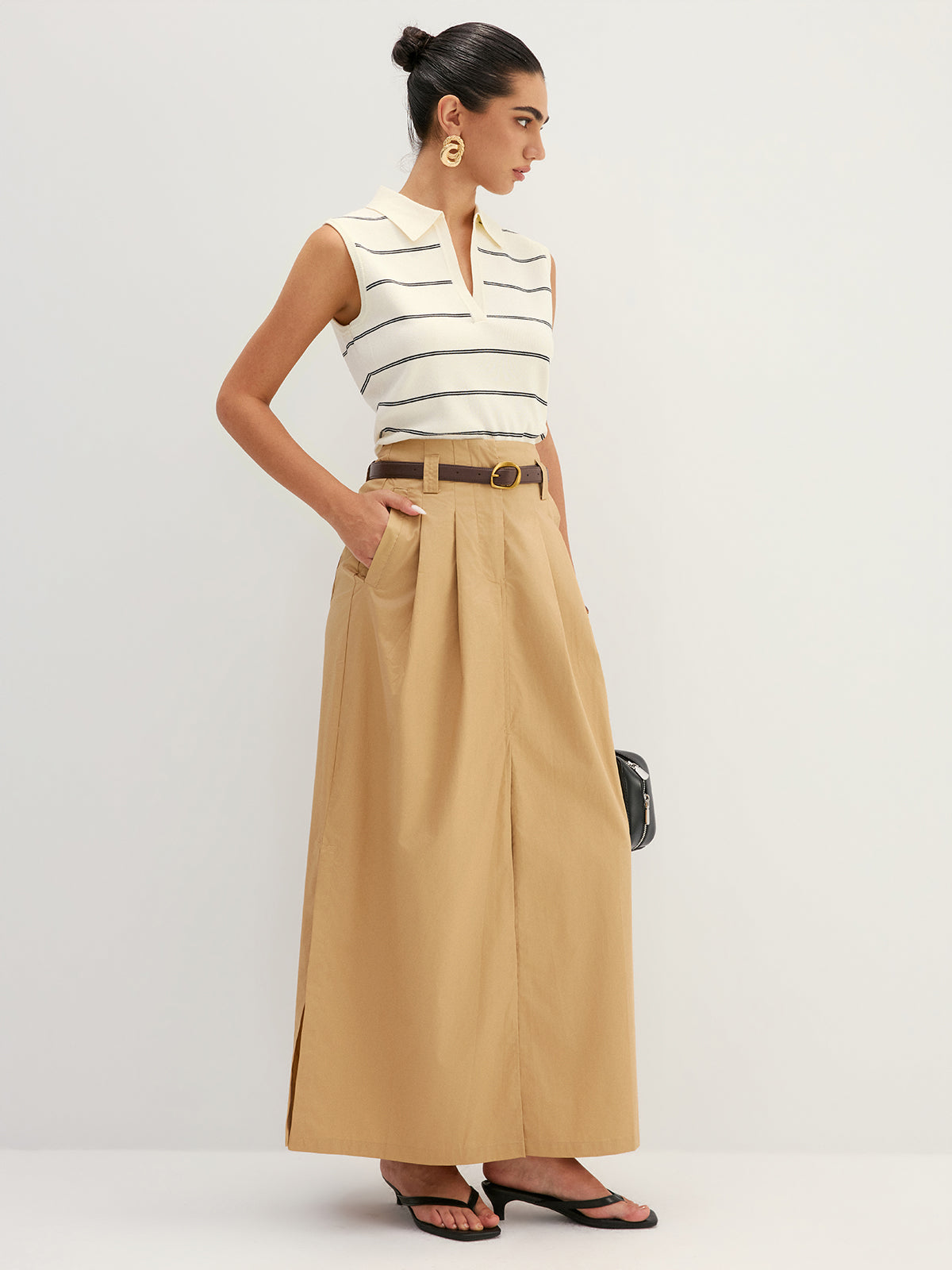 Striped Polo Collar Sleeveless Knit Top for Women Casual Summer Wear