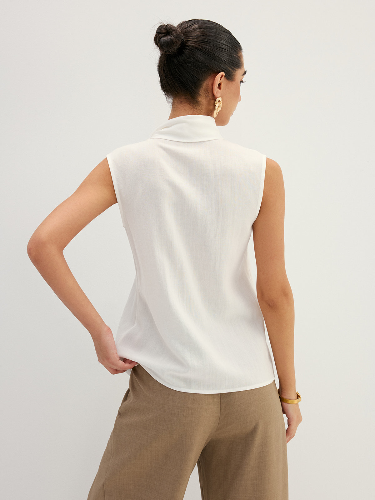 Tie Neck Sleeveless Tencel Blouse for Women Summer Casual Wear