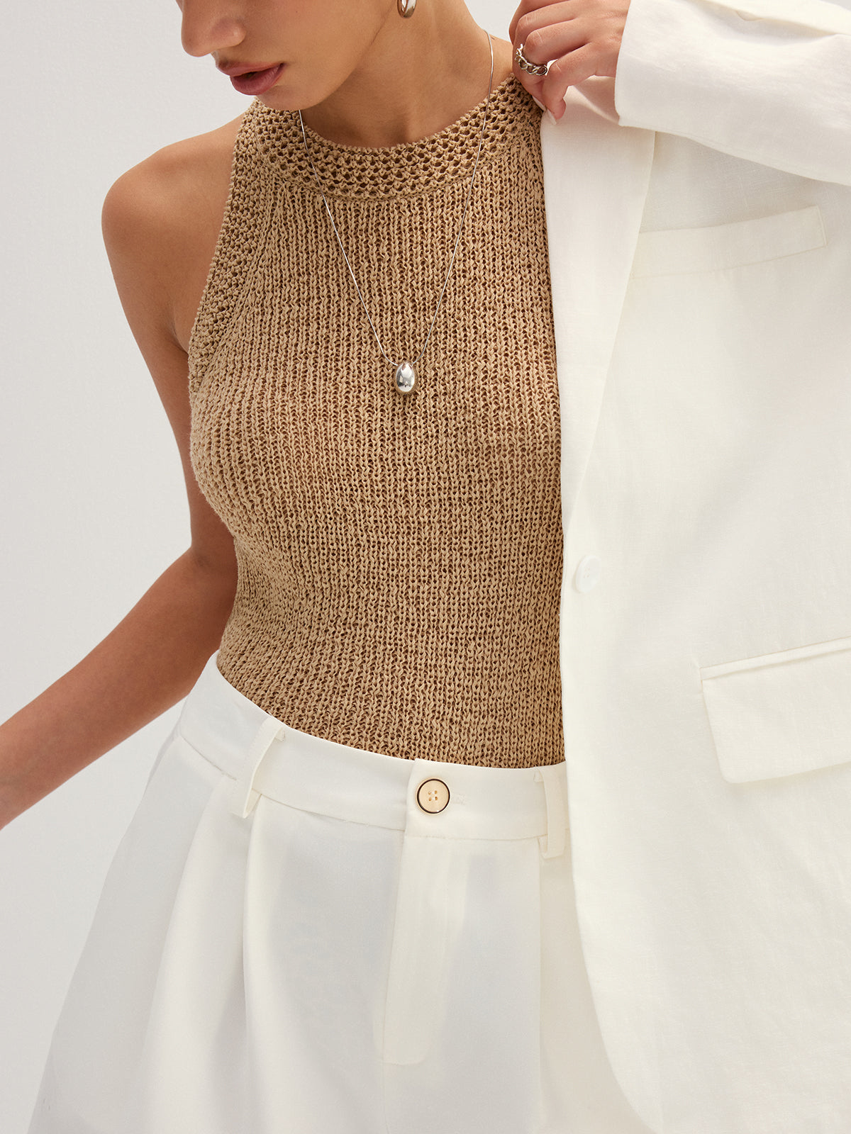 Open Knit Slim Tank Top for Women Summer Wear
