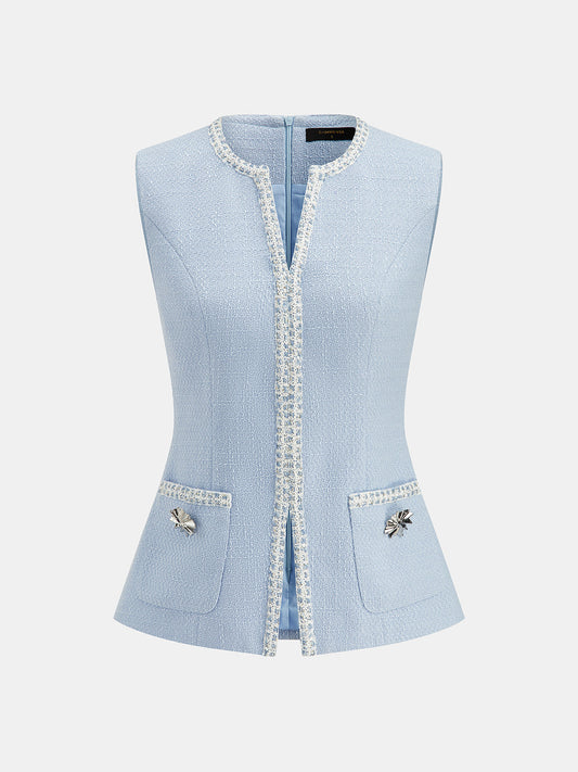 Tailored Tweed Sleeveless Vest for Women Classic Style