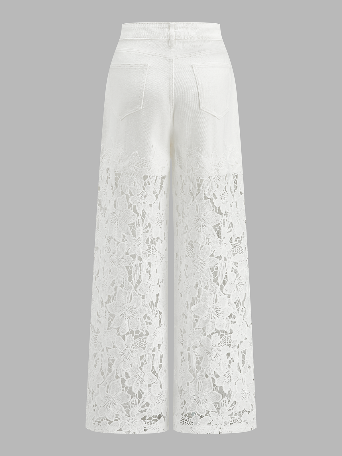 Lace Panel Denim Wide Leg Pants High Waist Fashionable Comfortable Fit