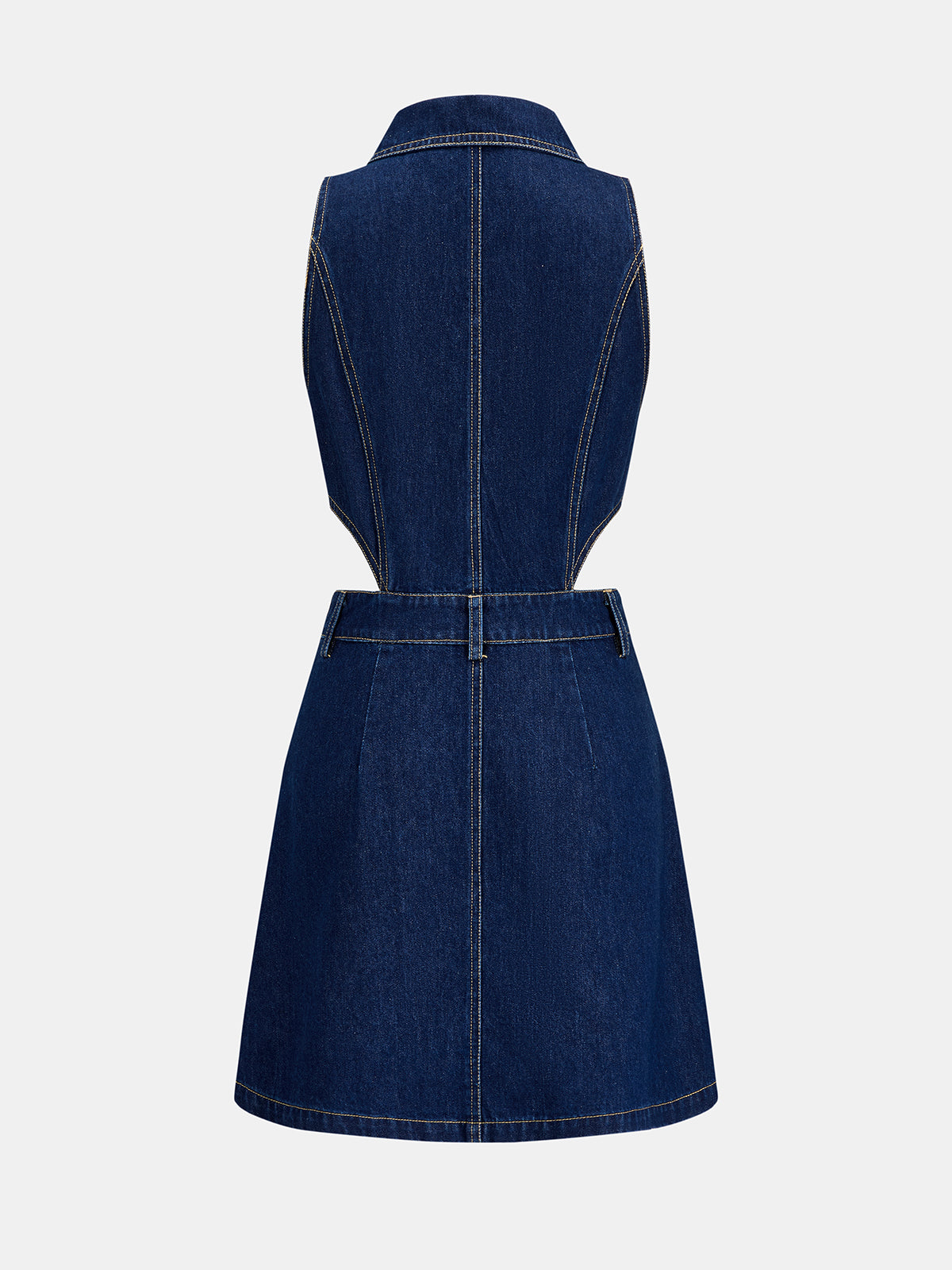 Cutout Waist Sleeveless Denim Mini Dress with Button Detail