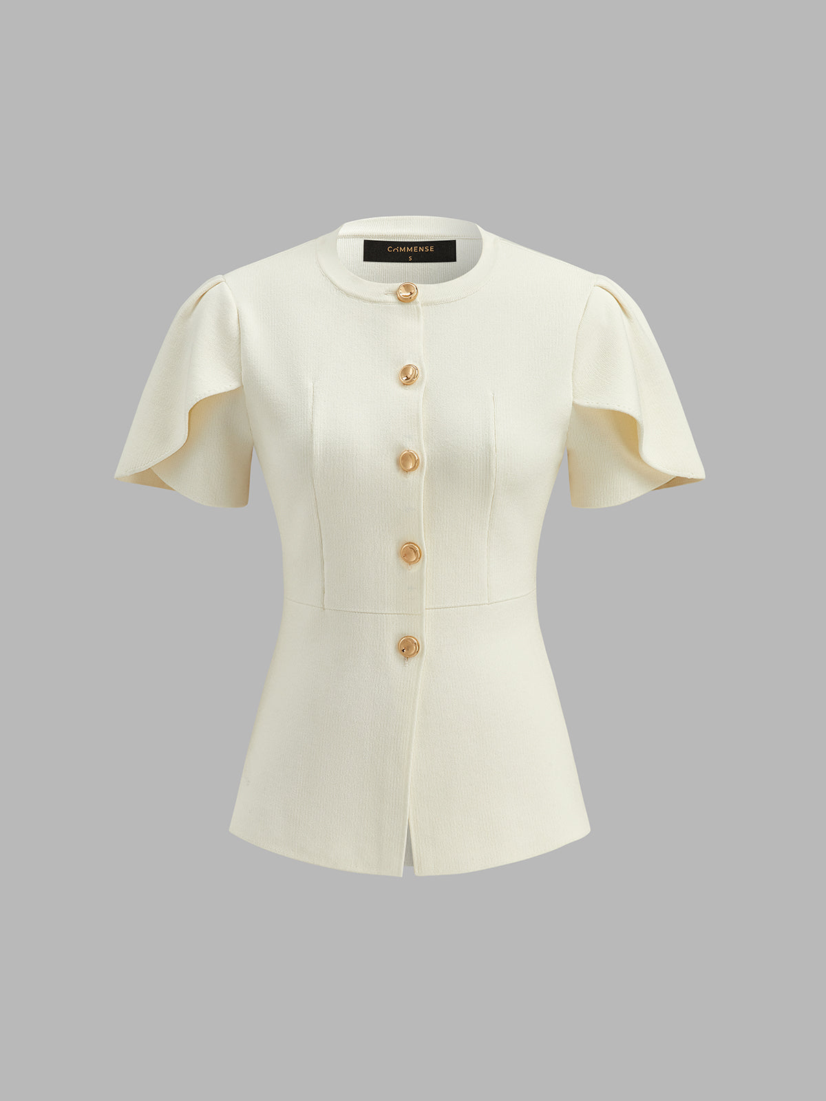Flutter Sleeve Metal Button Knit Cardigan Top for Women Comfort Fit