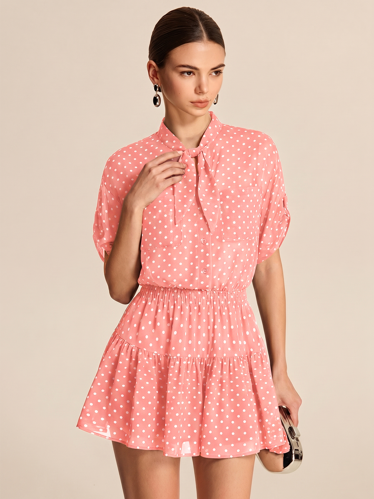 Polka Dot Sheer Shirt & Mini Skirt Set Trendy Women’s Ensemble