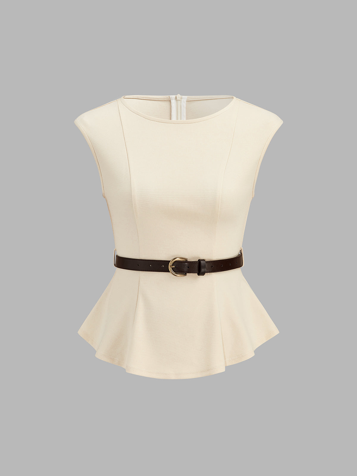 Belted Peplum Top & Satin Midi Skirt Set, Elegant Formal Women's Wear
