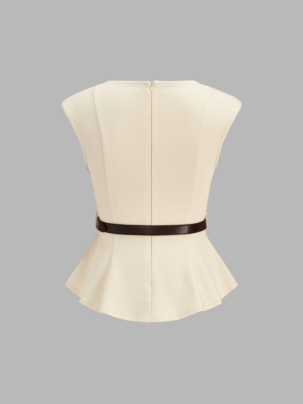 Belted Peplum Top & Satin Midi Skirt Set, Elegant Formal Women's Wear