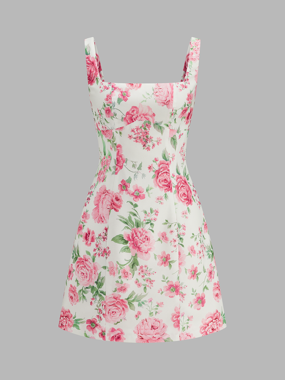 Square Neck Rose Print Slip Mini Dress for Women, Floral Pattern