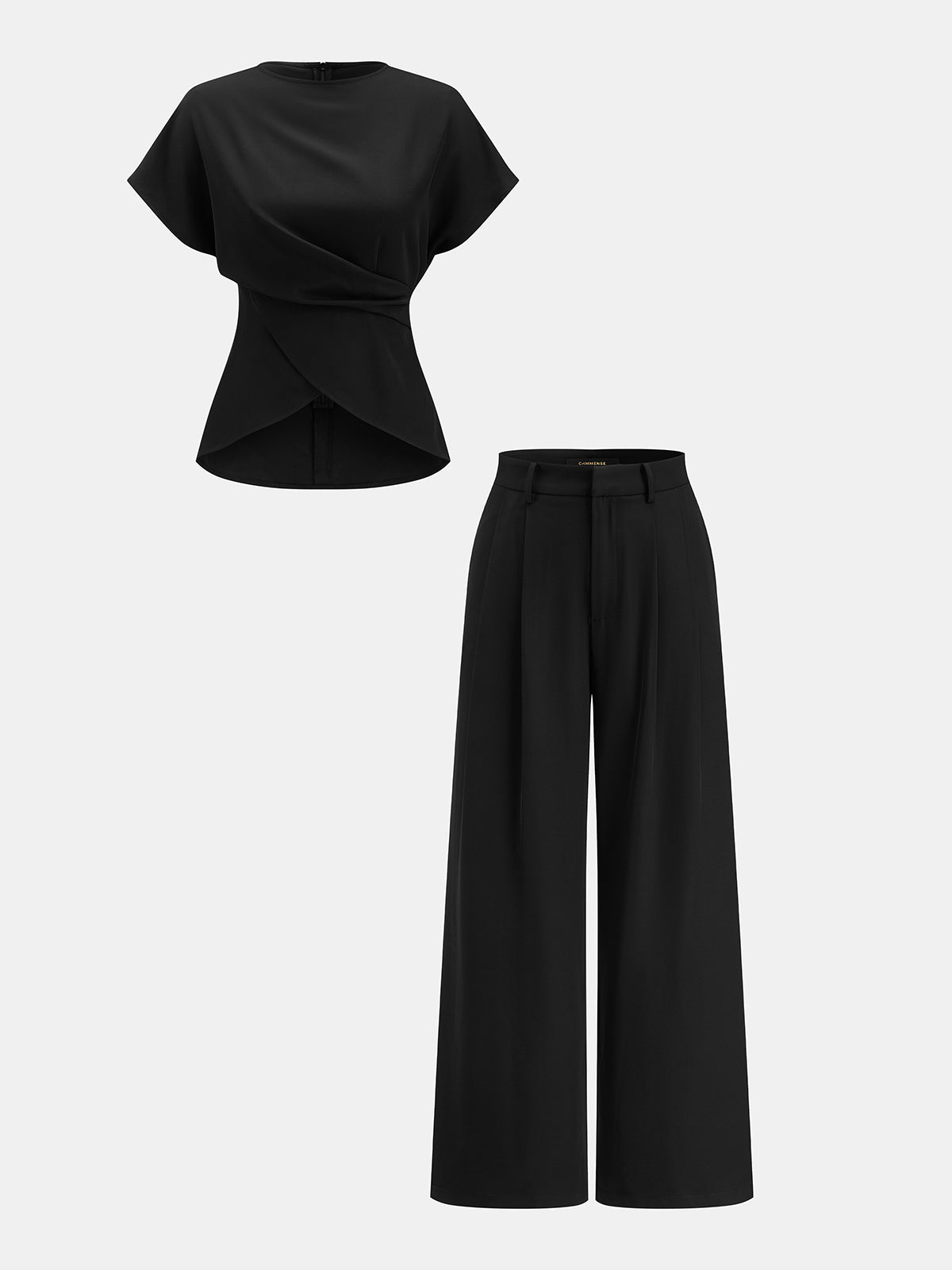 Tie-Back Satin Top & Pleated Pants Set for Elegant Evening Wear