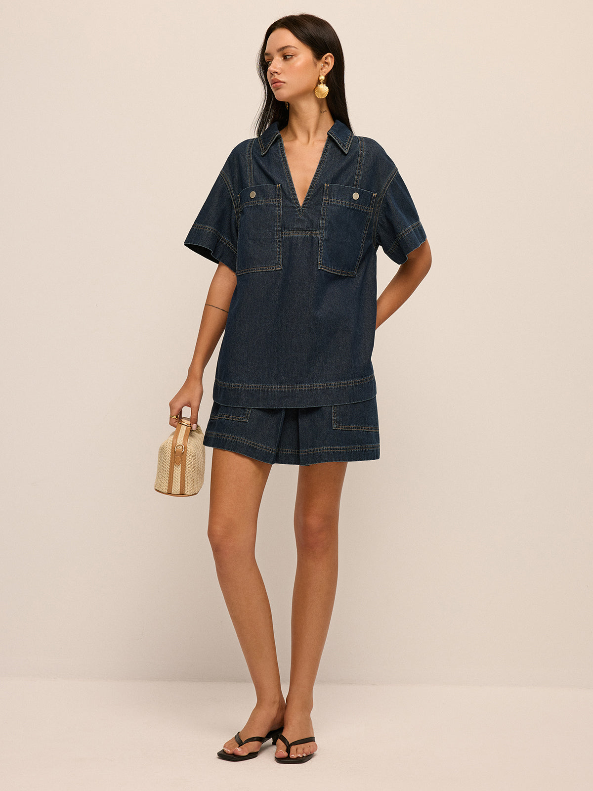 Short Sleeve Denim Blouse & Mini Skirt Set for Women Casual Summer