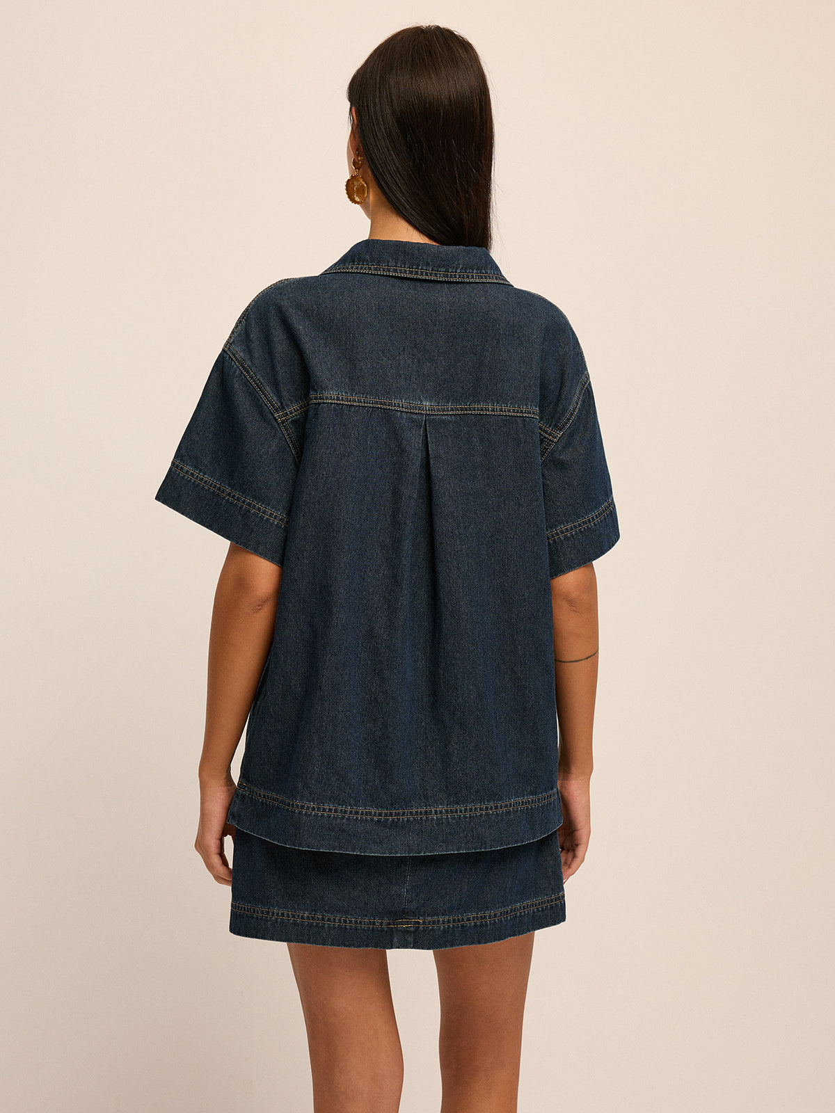 Short Sleeve Denim Blouse & Mini Skirt Set for Women Casual Summer