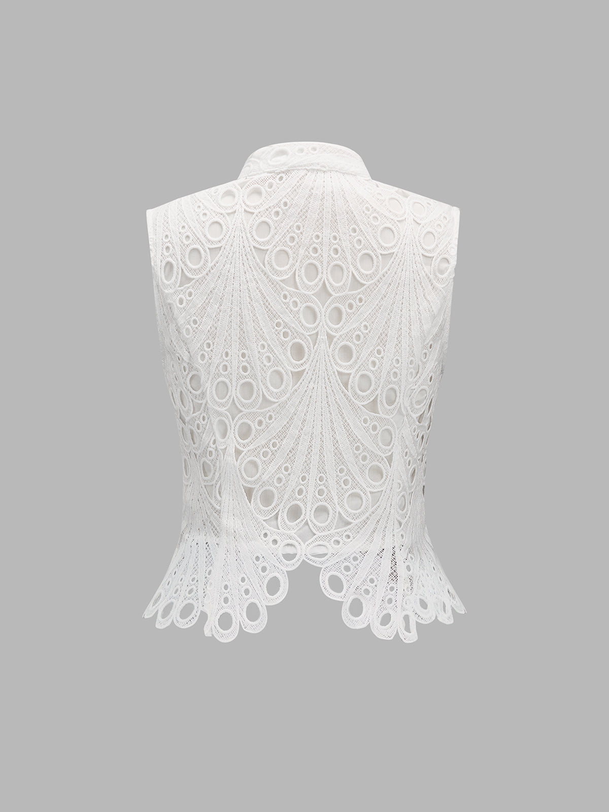 Mandarin Collar Guipure Lace Vest Top Sleeveless Elegant Design
