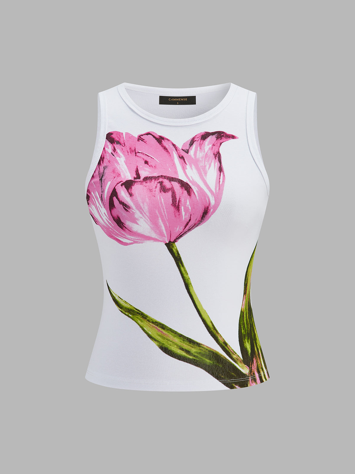 Tulip Print Slim Sleeveless Tank Top for Women Casual Summer Wear