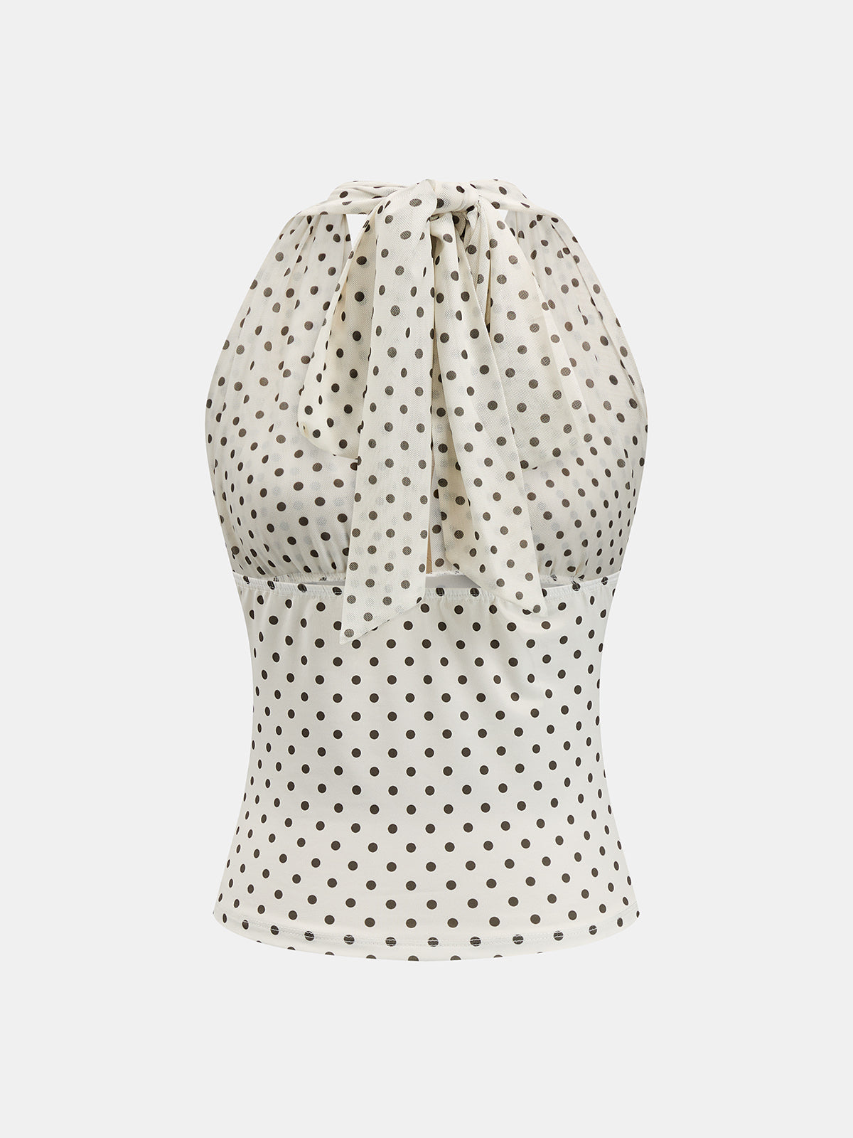 Polka Dot Halter Mesh Top with Tie Neck Closure