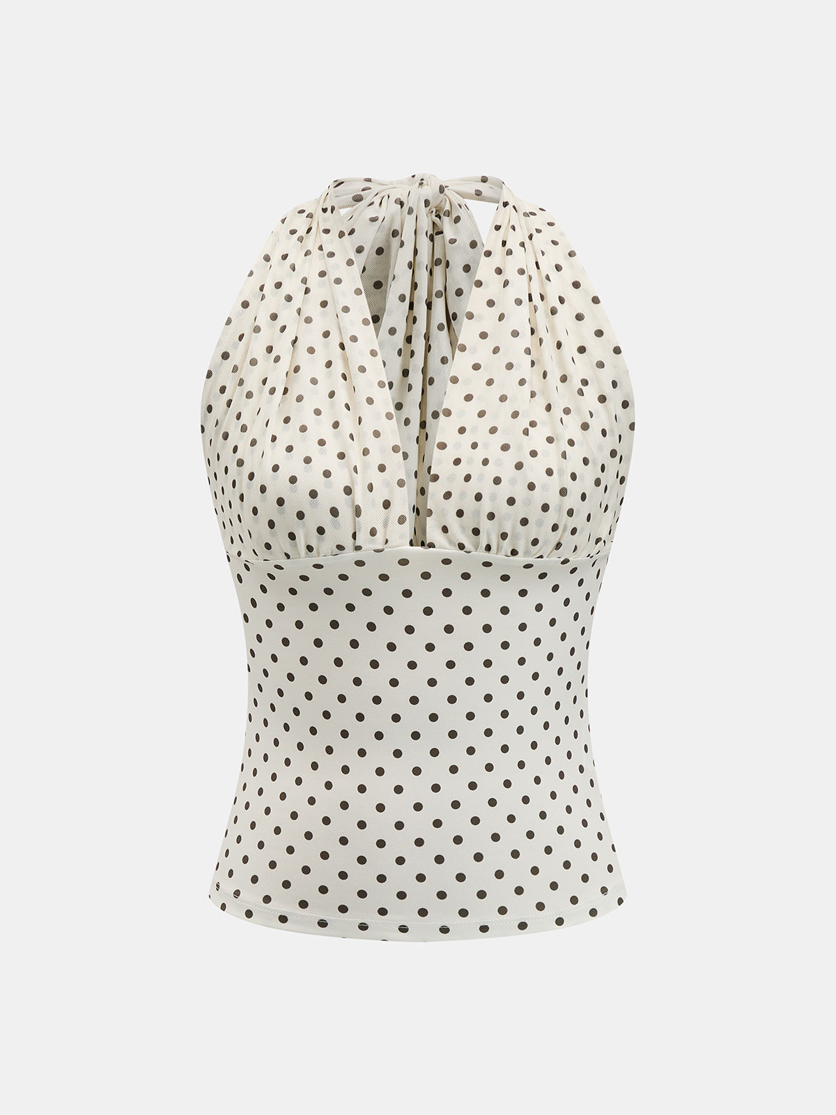 Polka Dot Halter Mesh Top with Tie Neck Closure