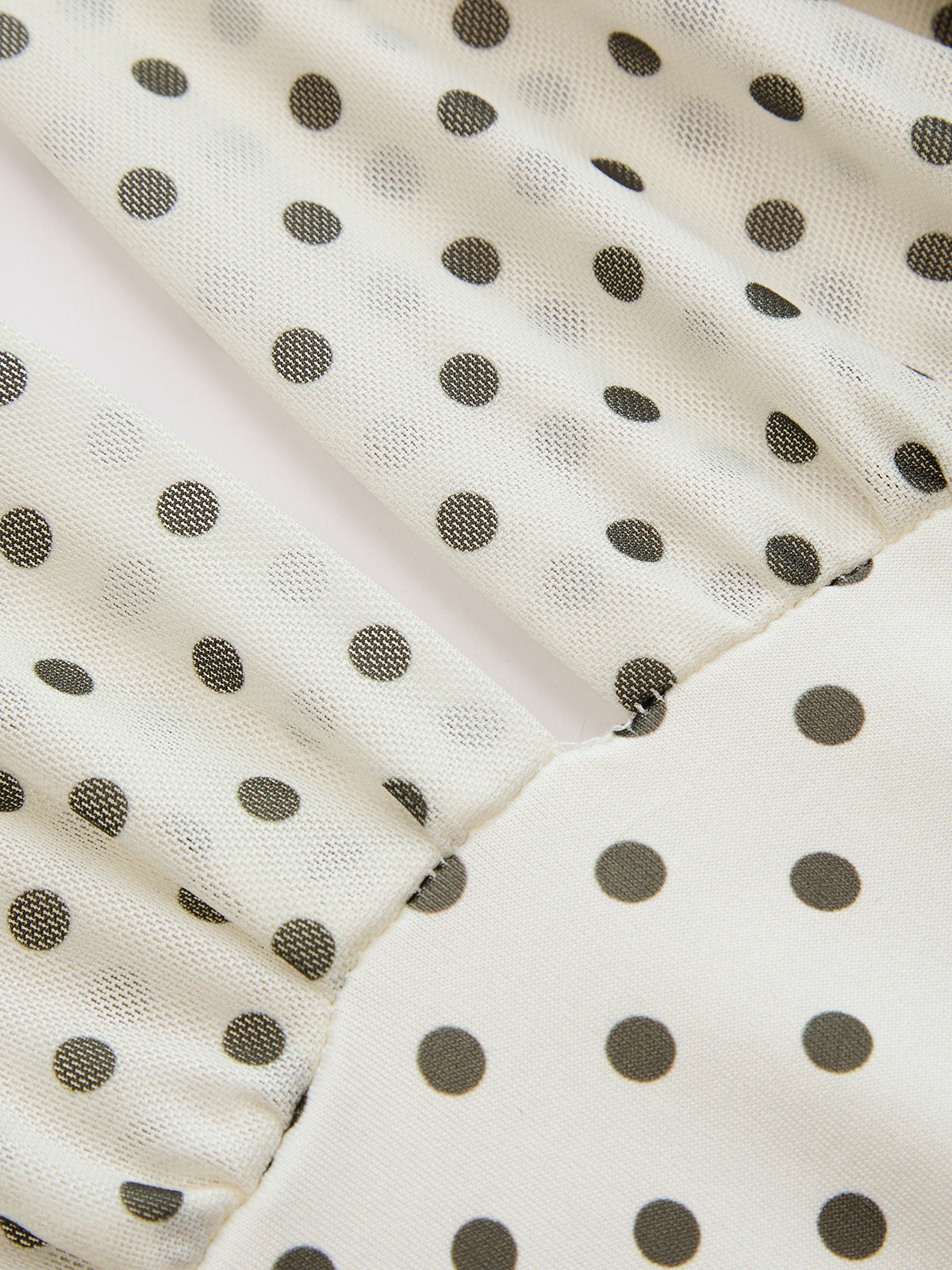Polka Dot Halter Mesh Top with Tie Neck Closure