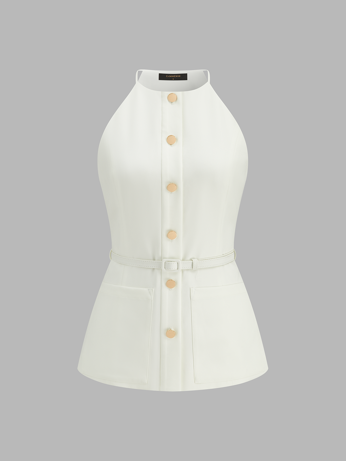 Metal Button Belted Vest & Pants Set for Casual Wear