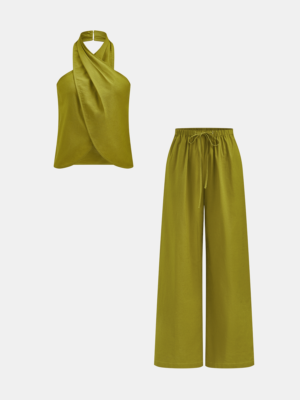 Striped Cotton Linen Halter Top & Pants Set for Women Summer Outfit