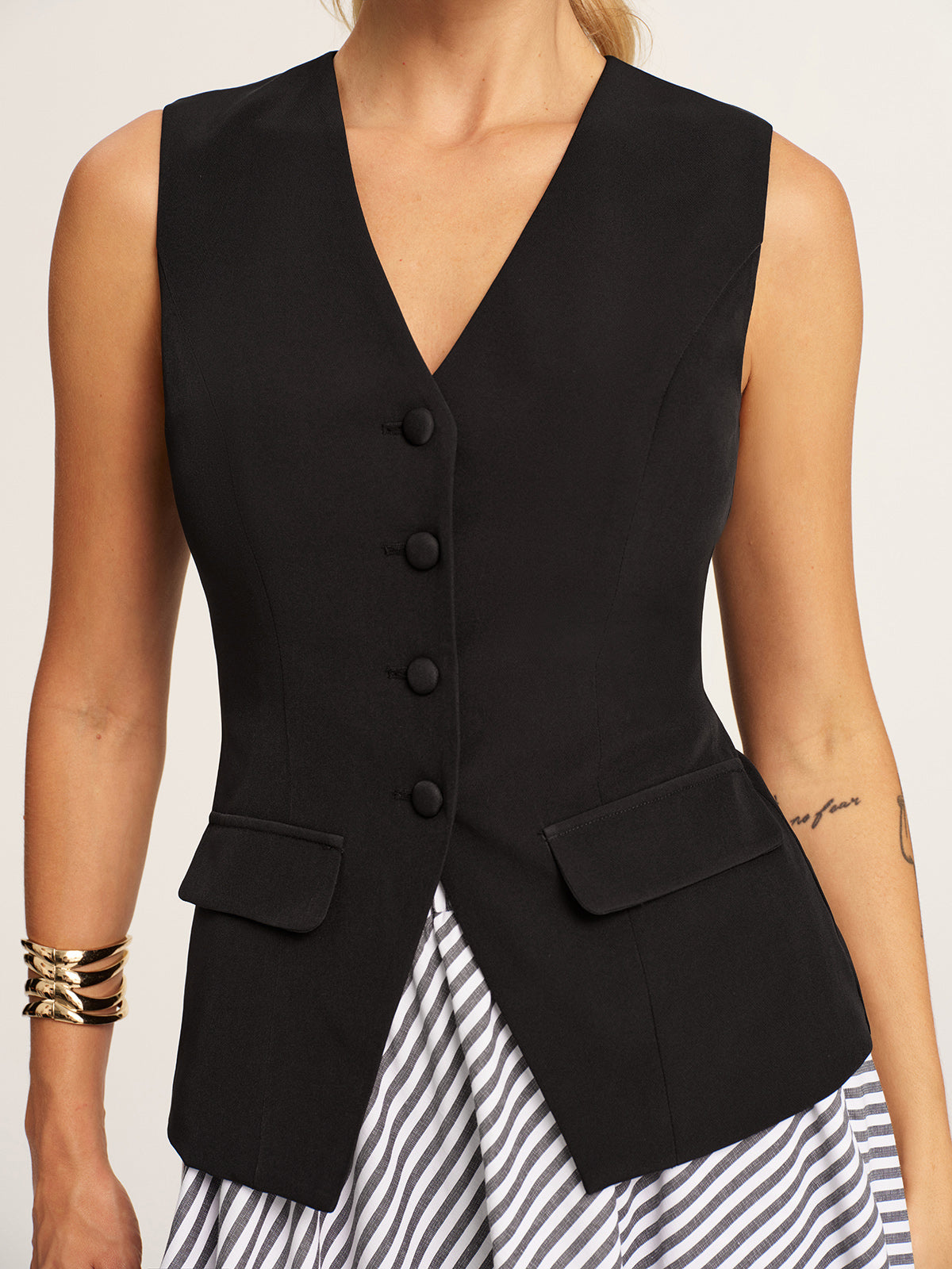 Tailored Vest & Striped Maxi Skirt Set for Women's Casual Wear