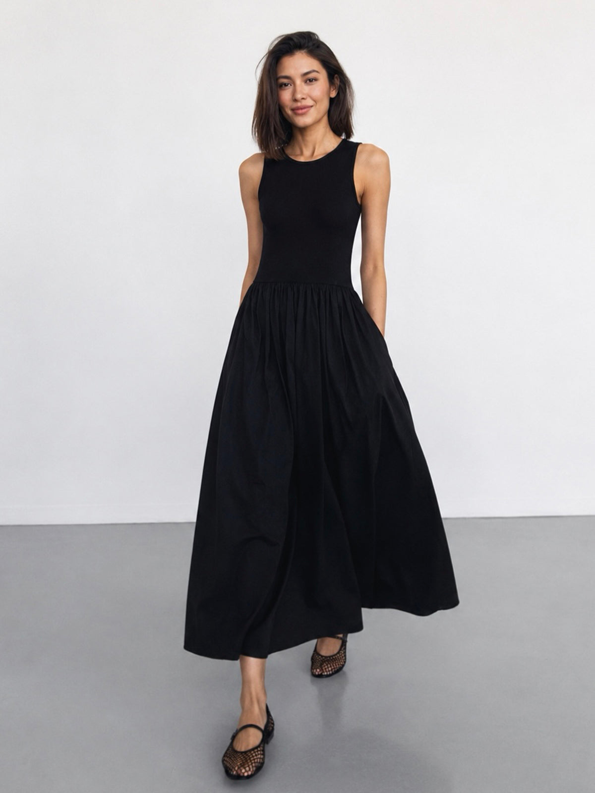 Leisure Crew Neck Long Dress Comfortable Casual Maxi Style
