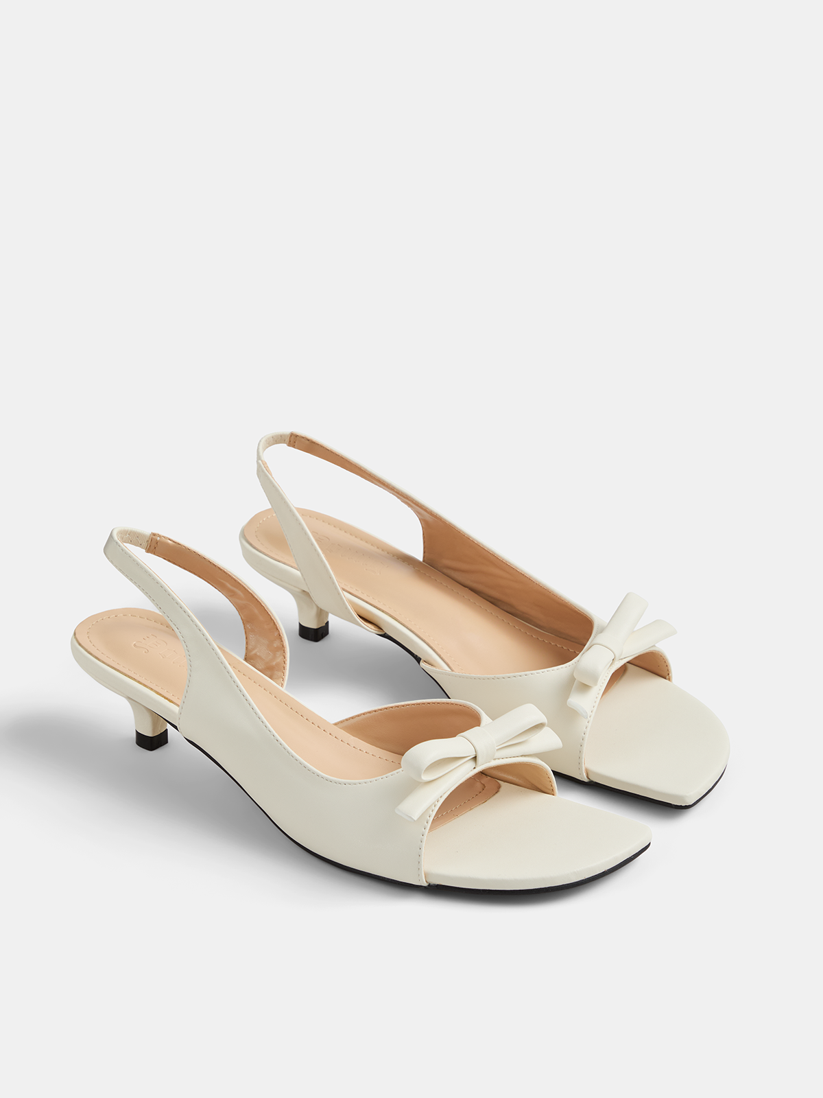 Bow Decor Square Toe Slingback Kitten Heels Classic Elegant Design Fashionable Footwear