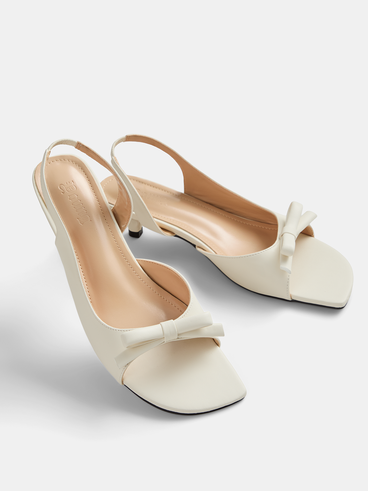 Bow Decor Square Toe Slingback Kitten Heels Classic Elegant Design Fashionable Footwear