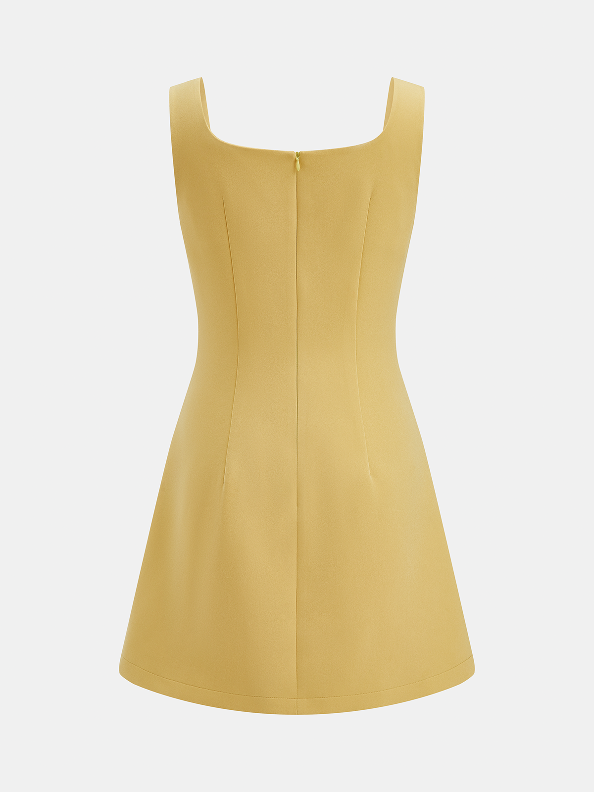 Square Neck Metal Detail A-Line Mini Dress with Side Pockets