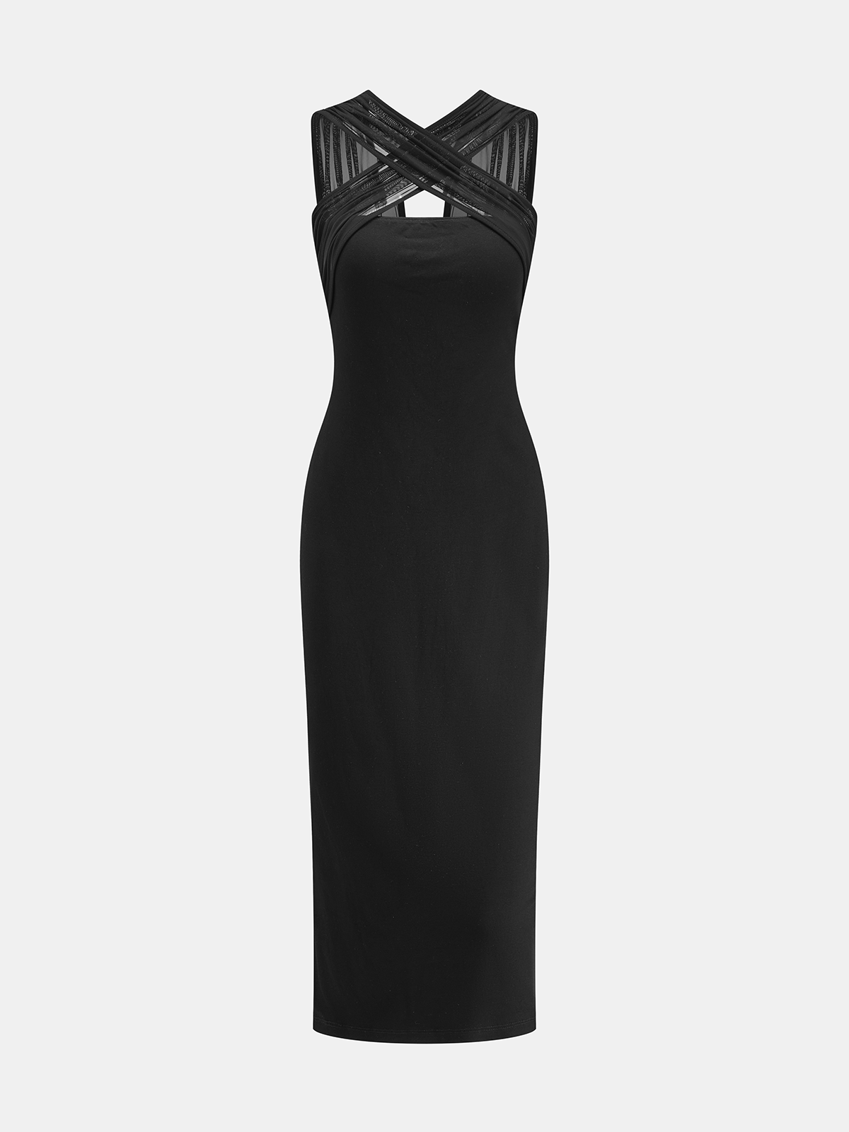 Mesh Cross Strap Bodycon Midi Dress for Evening Party
