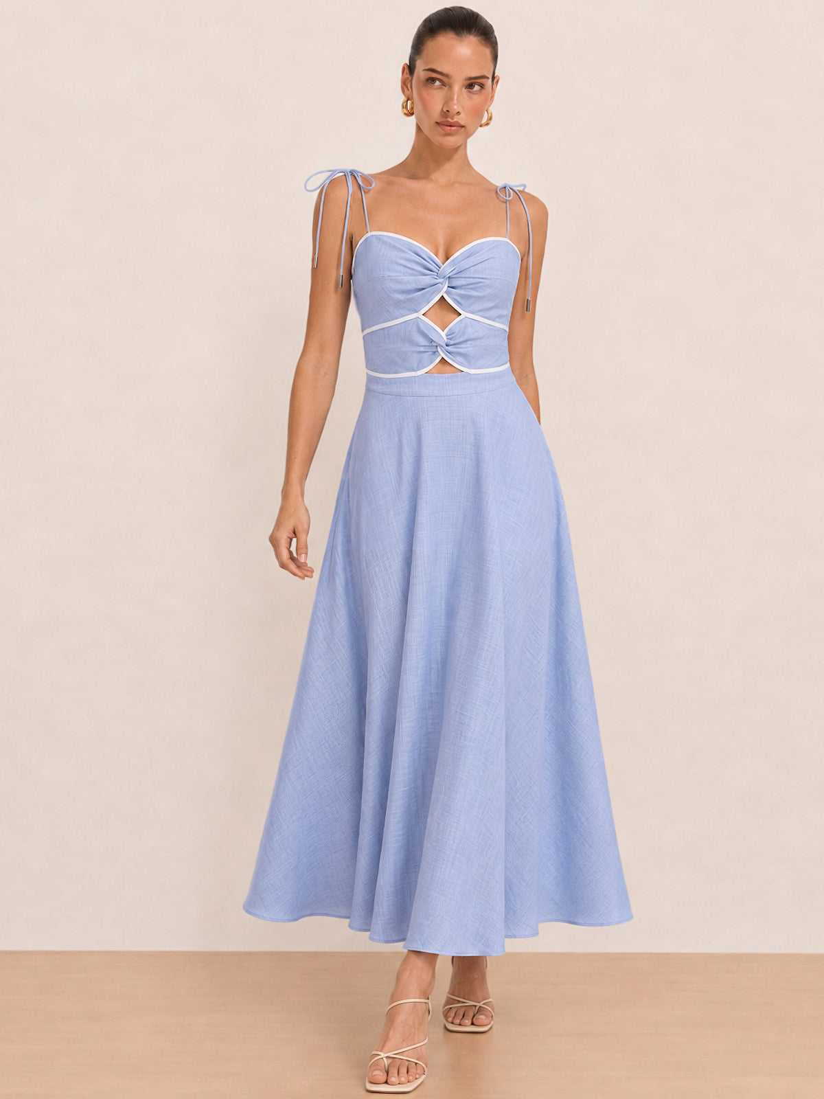 Cutout Tie Strap Maxi Dress with Side Slit Detail
