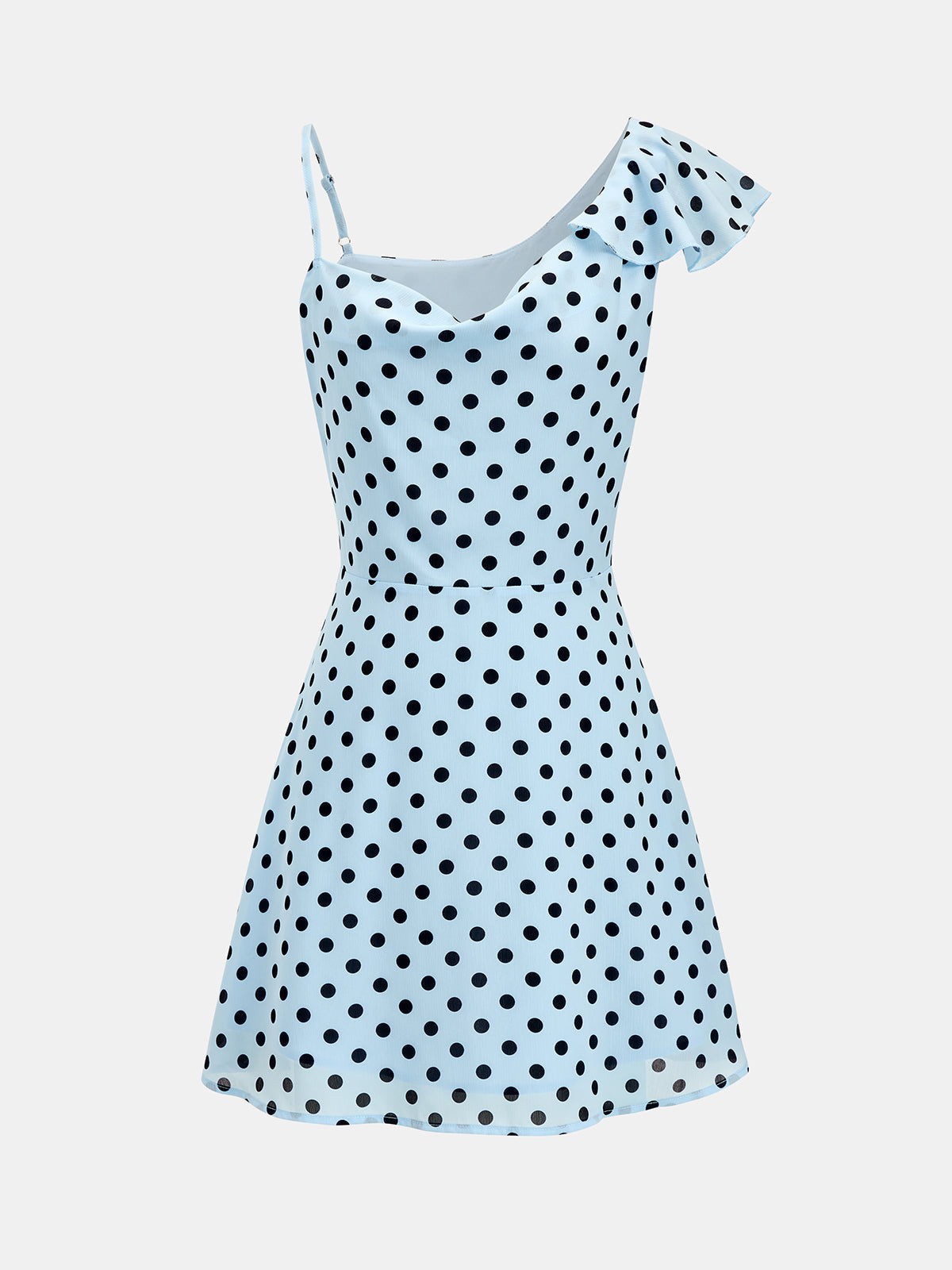 Asymmetric Ruffle Polka Dot Mini Dress Trendy Women's Summer Style