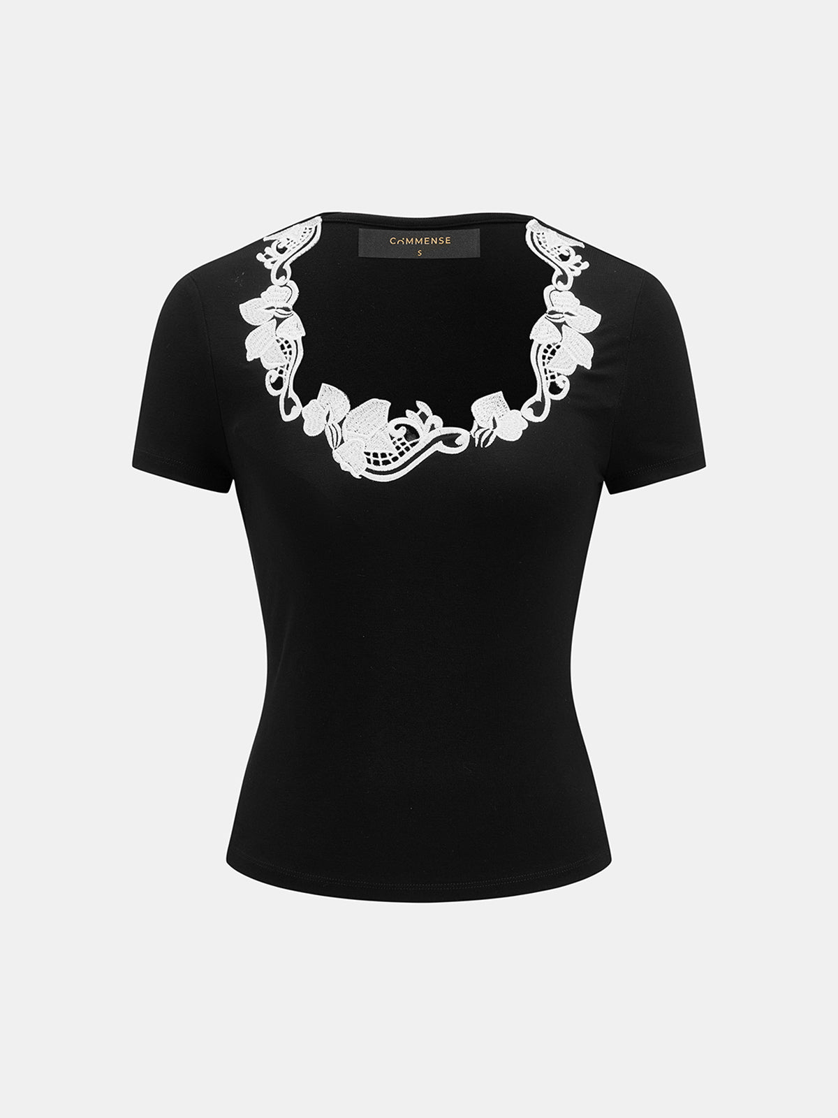 Embroidery Fitted Short Sleeve Top Women's Casual Wear