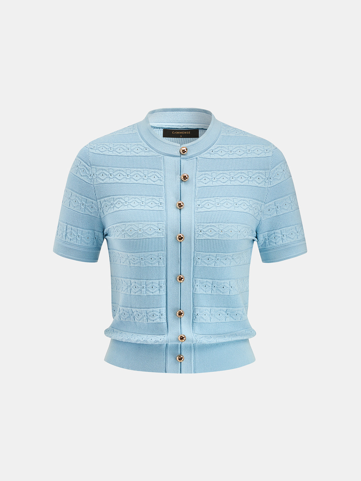 Hollow Textured Metal Button Knit Top Women's Casual Sweater