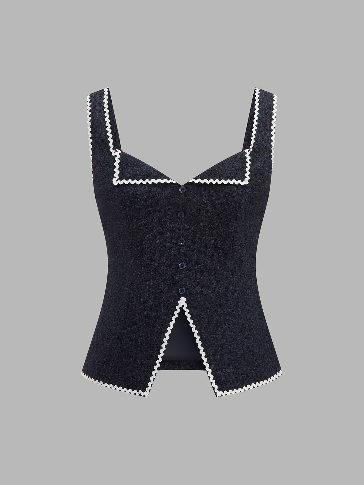Contrast Wave Edge Button Front Vest with Adjustable Back Strap