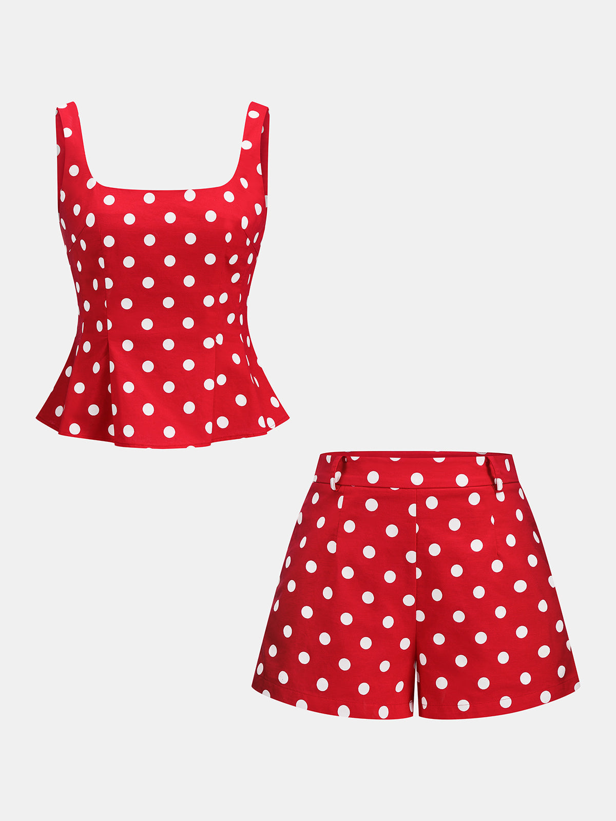Polka Dot Cotton Linen Two Piece Casual Summer Shorts Set for Women