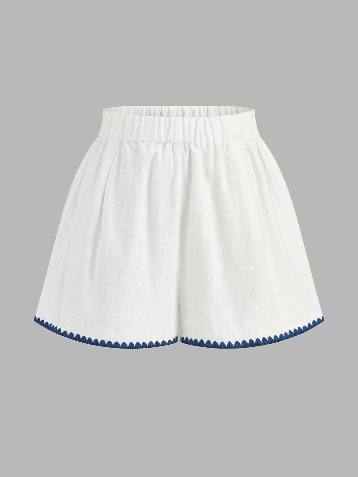 Scallop Trim Linen Blend Two Piece Shorts Set for Women Summer Casual