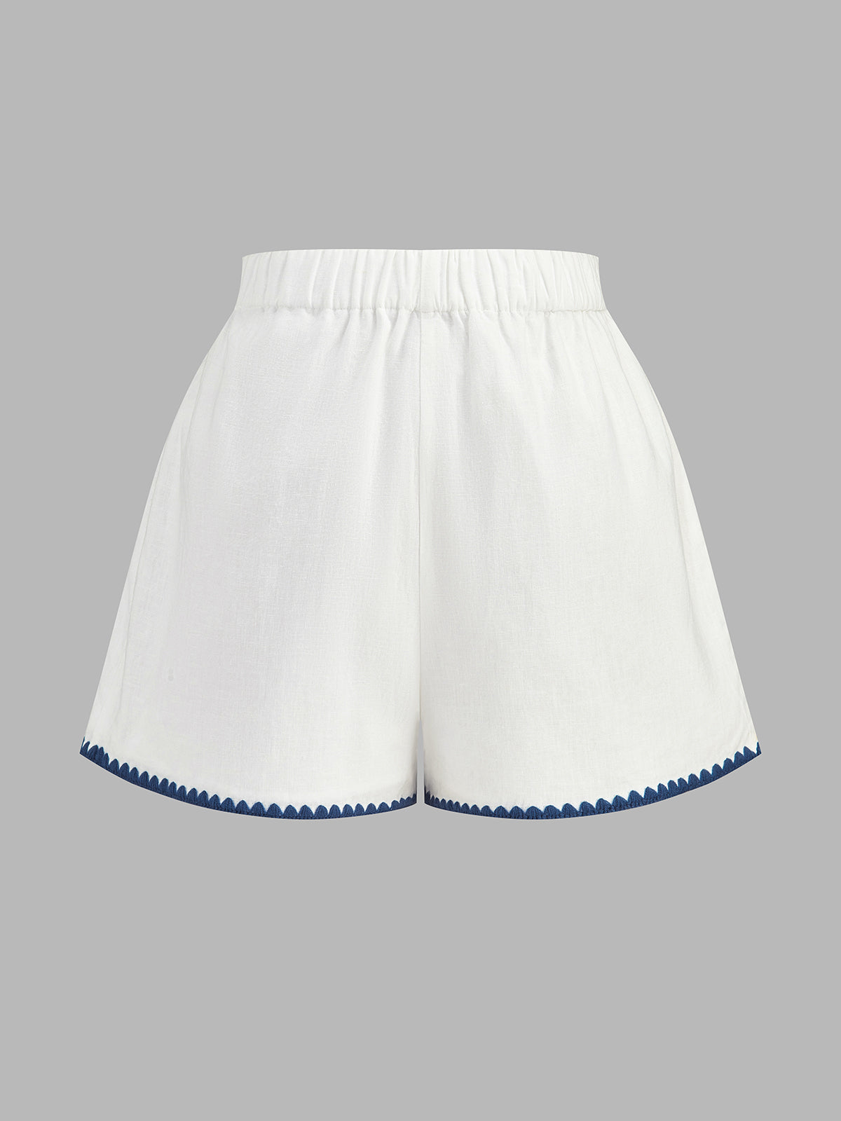 Scallop Trim Linen Blend Two Piece Shorts Set for Women Summer Casual