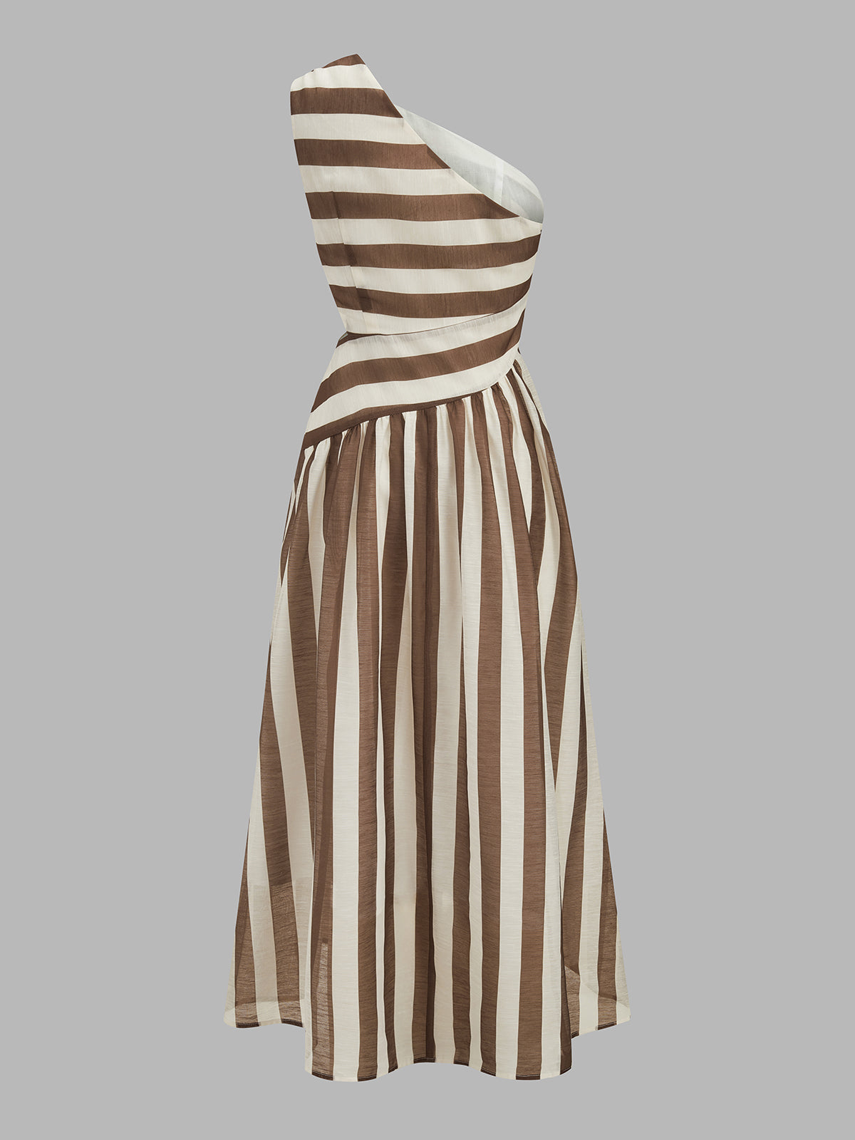 One-Shoulder Striped Ring Detail Midi Dress with Side Slit