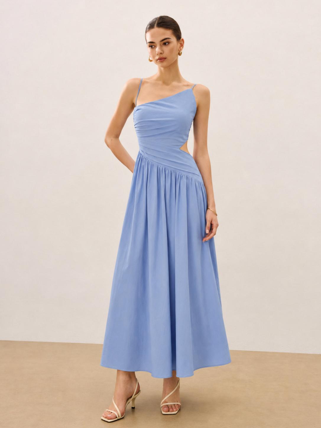 Asymmetric Cutout Cami Maxi Dress Flowy Summer Evening Wear