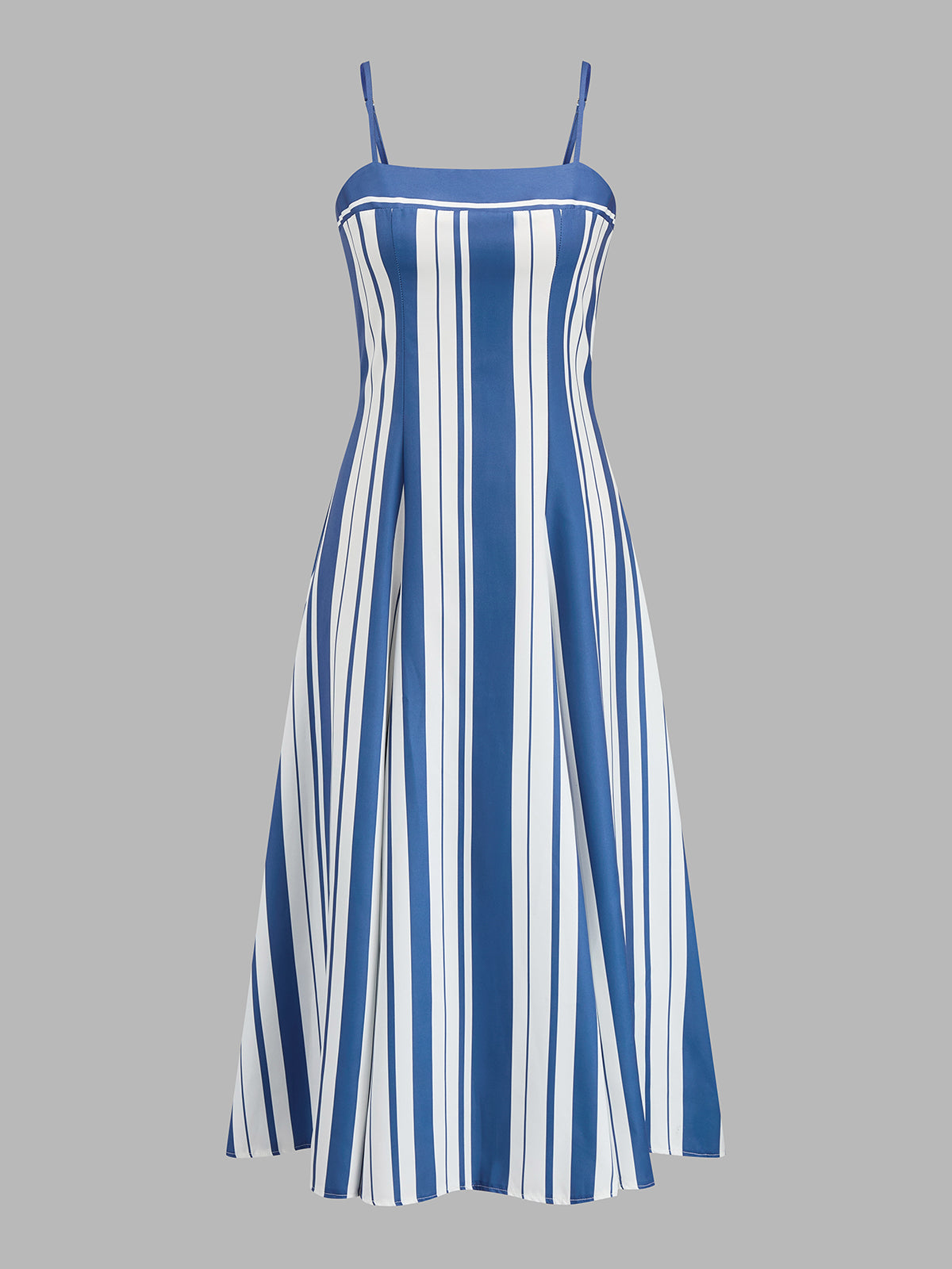 Striped Adjustable Strap Midi Sundress with Pockets and V-Neckline