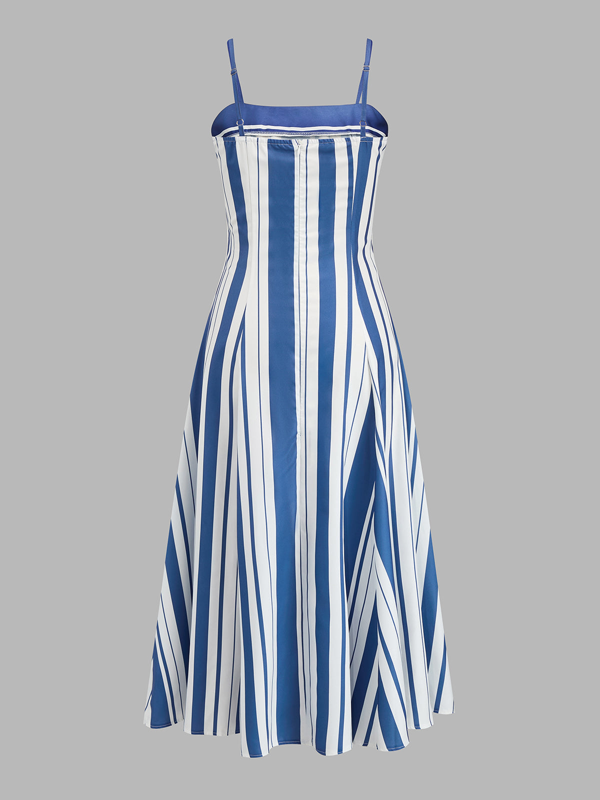 Striped Adjustable Strap Midi Sundress with Pockets and V-Neckline