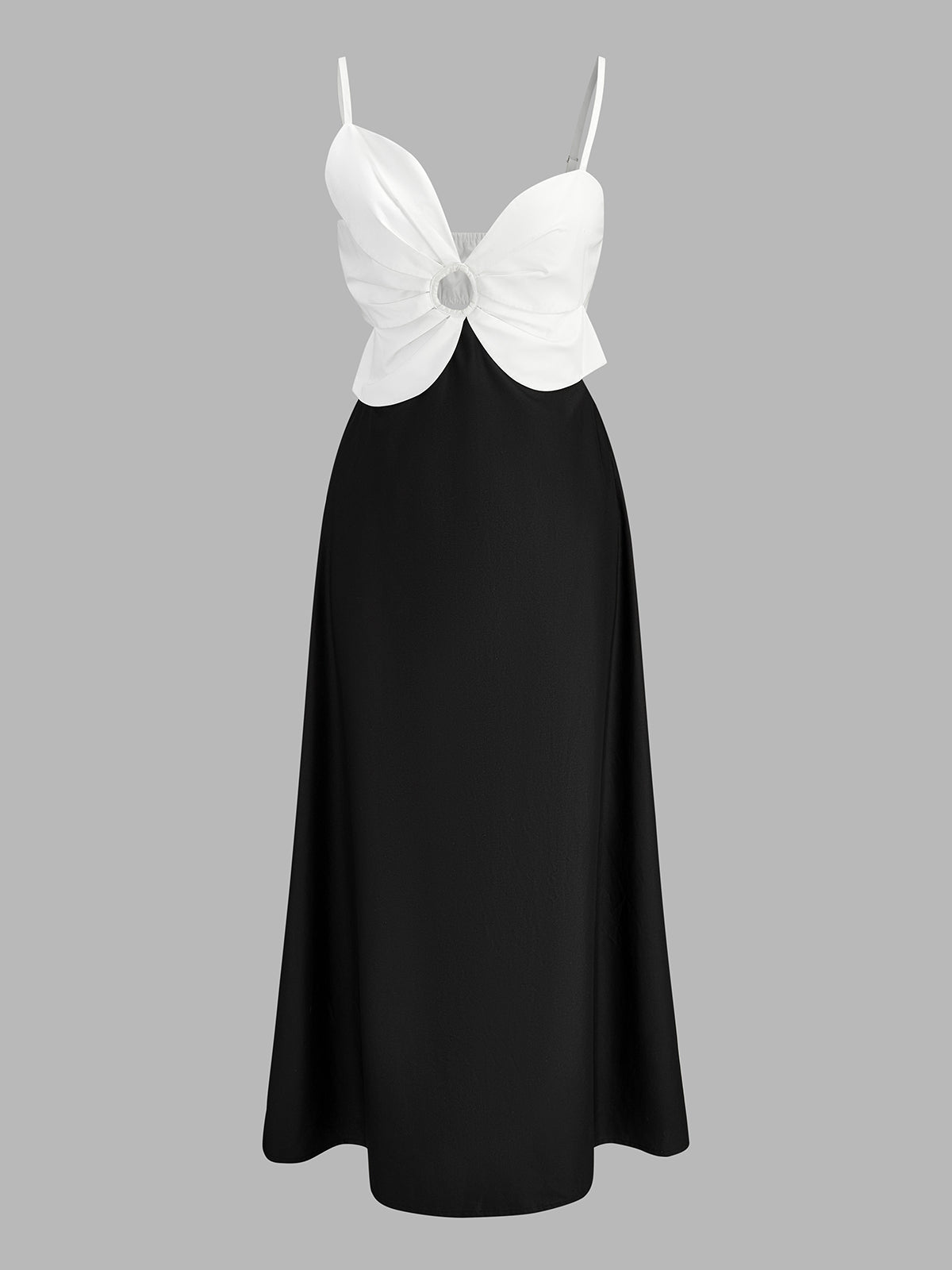 Color Block Ring Cutout Slip Midi Dress Women's Elegant Evening Wear