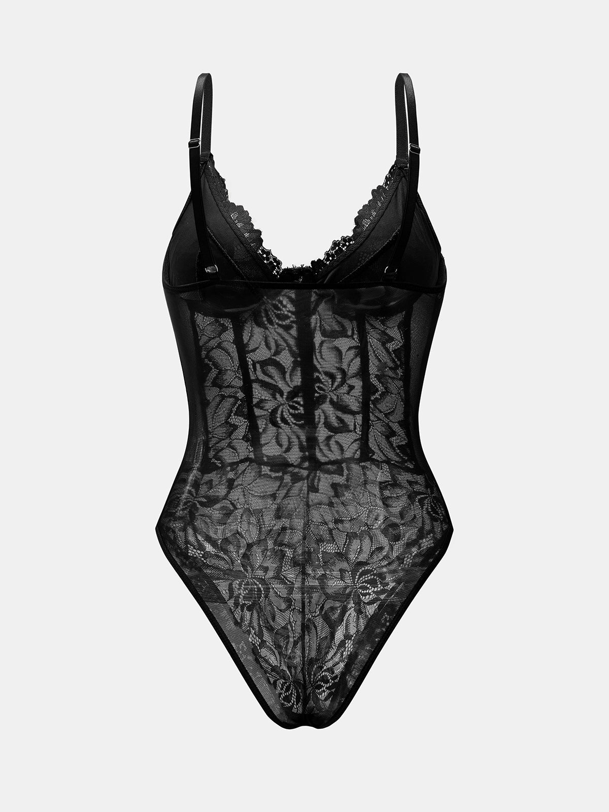 Floral Lace Boned Corset Bodysuit with Adjustable Straps and Thong