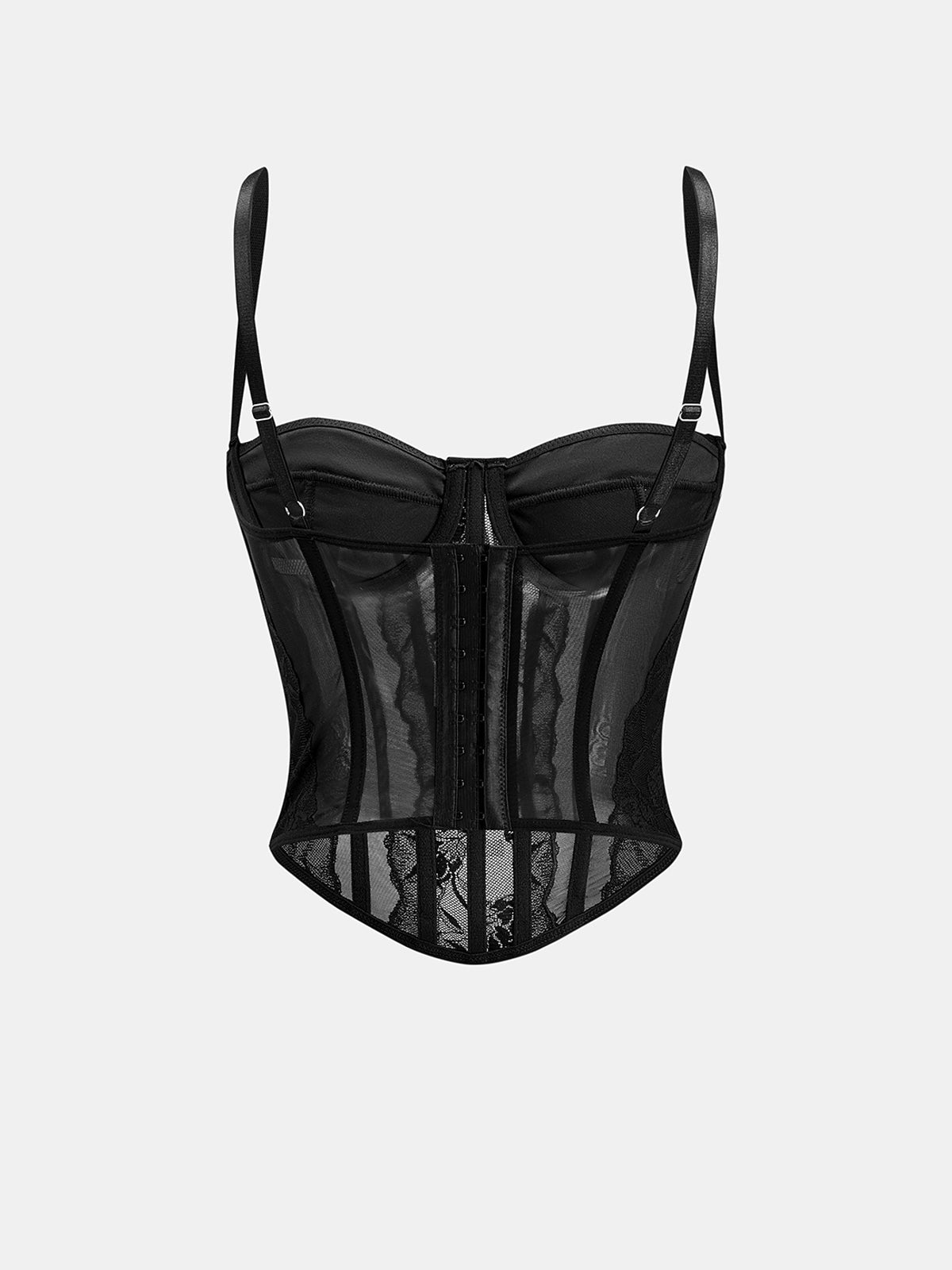 Sheer Mesh Boning Corset Top with Lace-Up Back