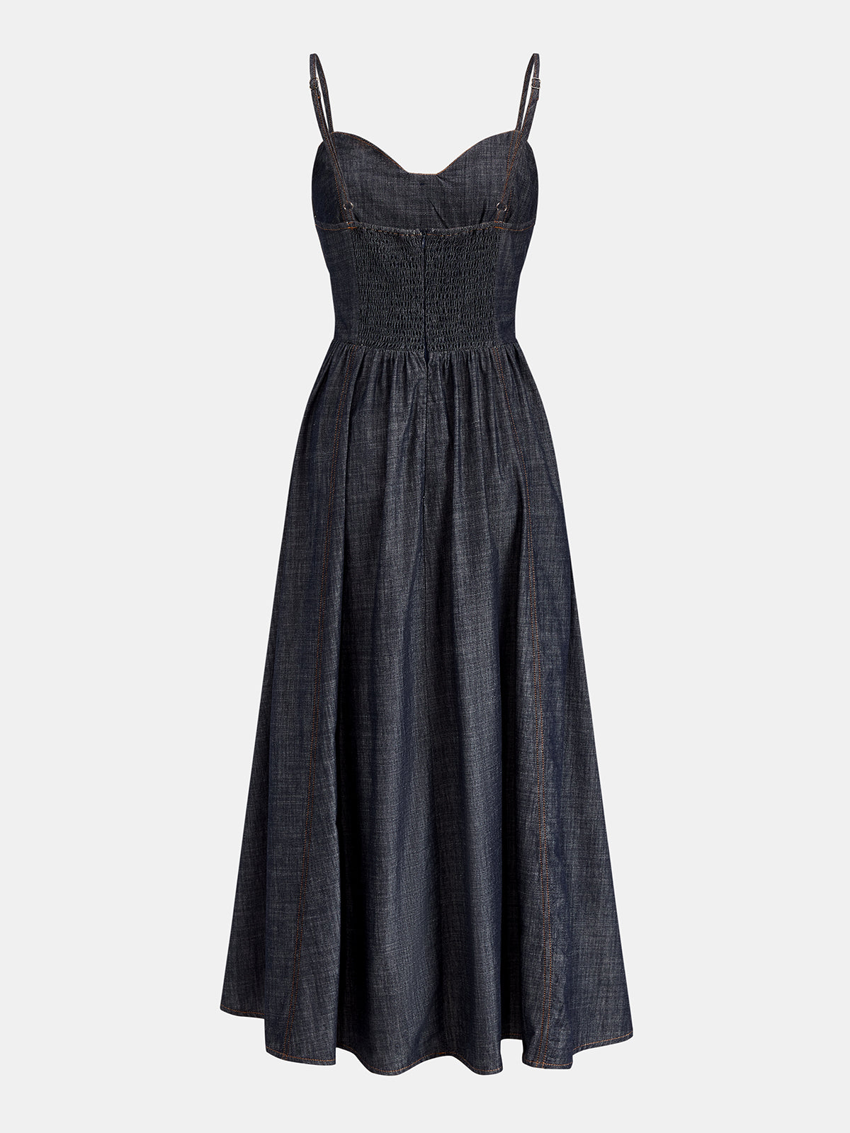 Rhinestone Decor Denim Slip Midi Dress with Adjustable Straps