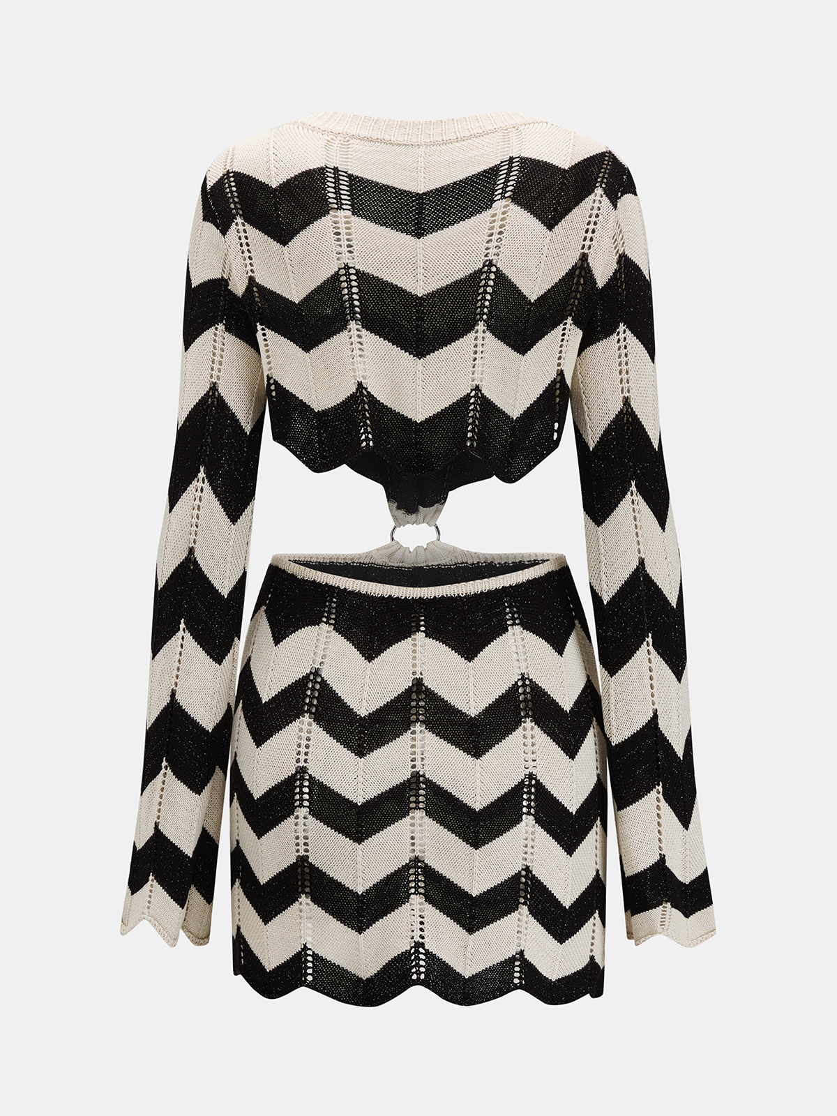Long Sleeve Cutout Chevron Knit Mini Dress for Women Casual Party