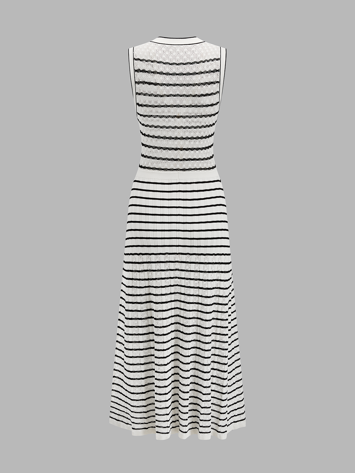 Striped Button-Front Knit Midi Dress with Belted Waistband