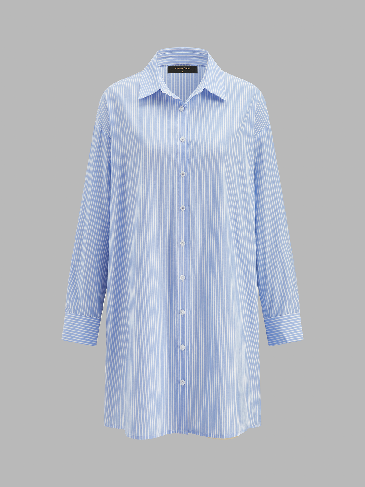 Striped Shirt Dress with Detachable Lace Hem Wrap, Casual Long Sleeve Design