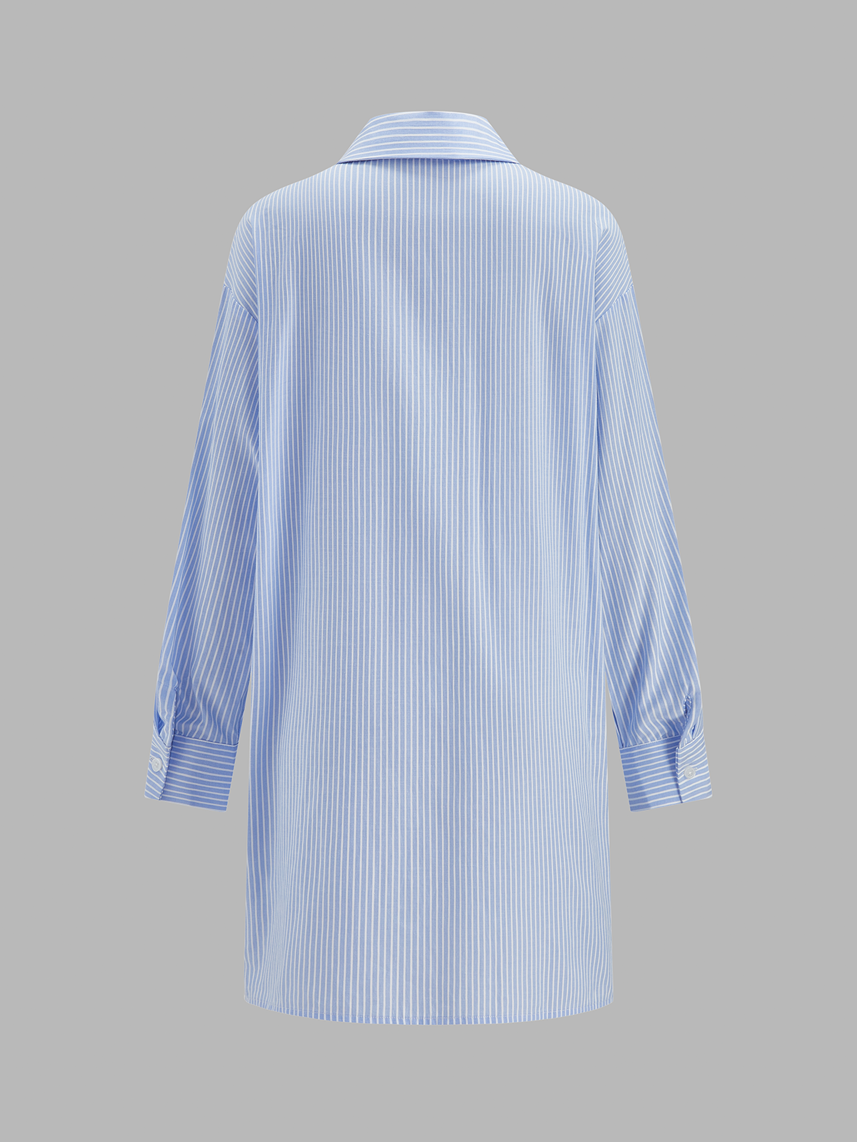 Striped Shirt Dress with Detachable Lace Hem Wrap, Casual Long Sleeve Design