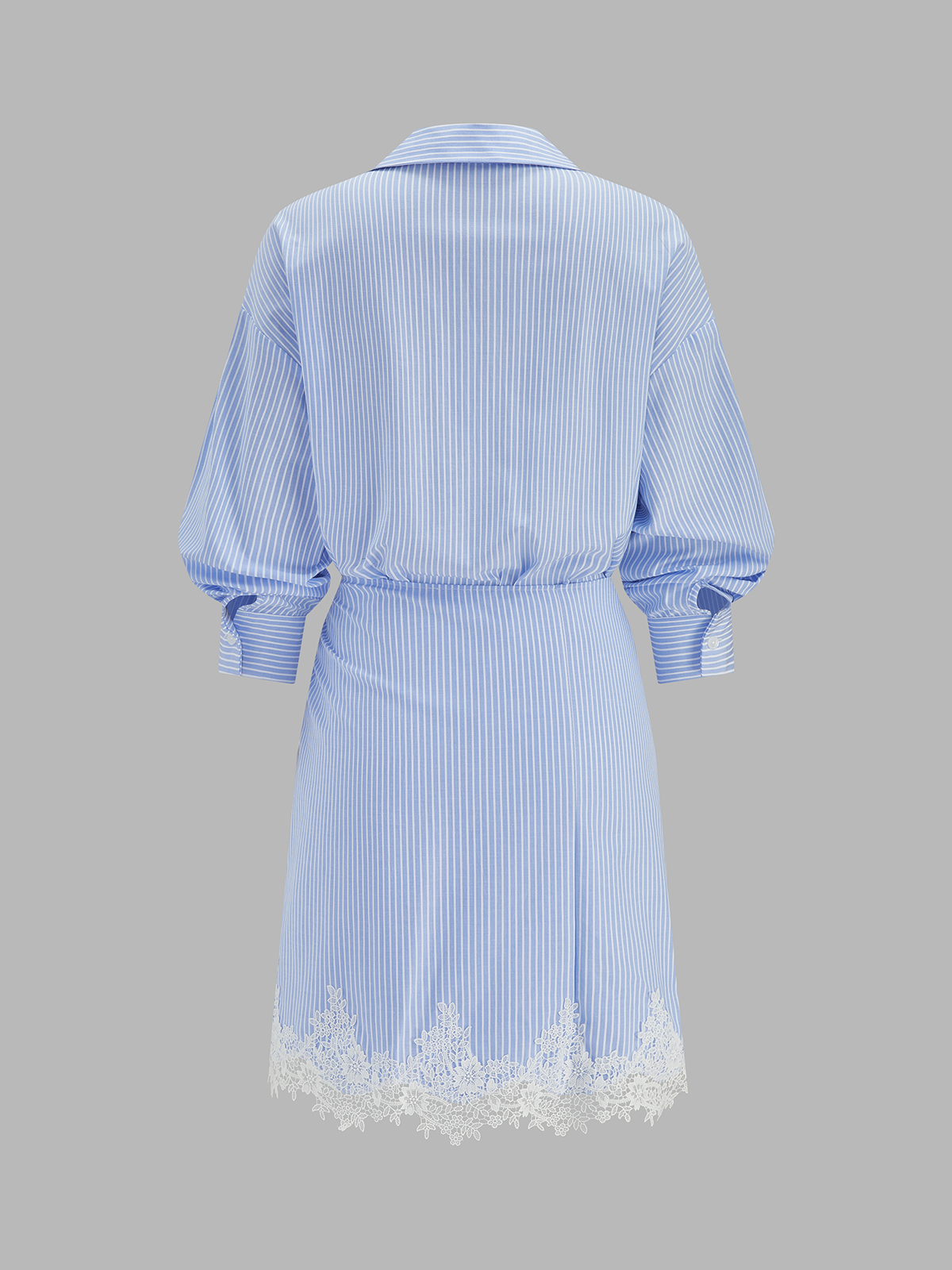 Striped Shirt Dress with Detachable Lace Hem Wrap, Casual Long Sleeve Design