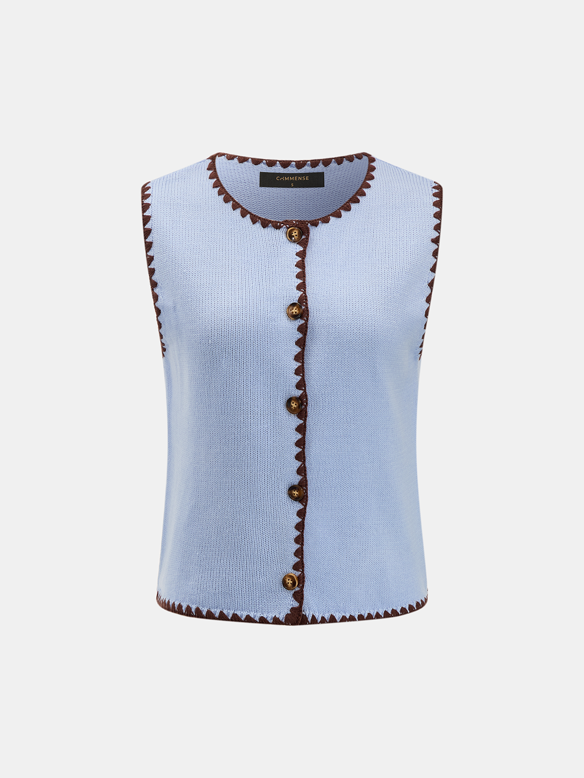 Contrast Trim Button Down Knit Vest - Classic Sleeveless Sweater Vest