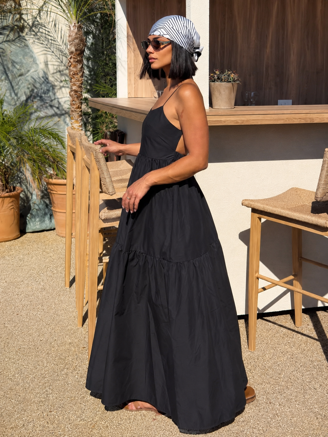 Solid Backless Long Dress with Elegant Flowing Skirt